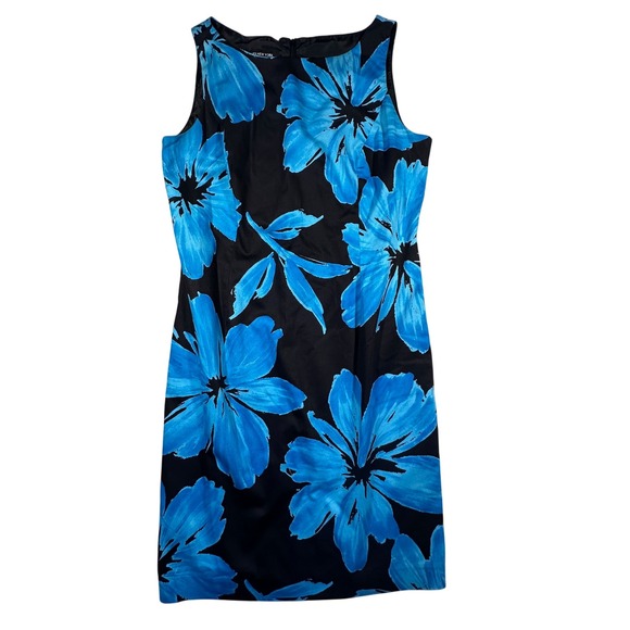 Jones New York Dress Size 12 Black Blue Floral Sleeveless‎ Career - Picture 1 of 6